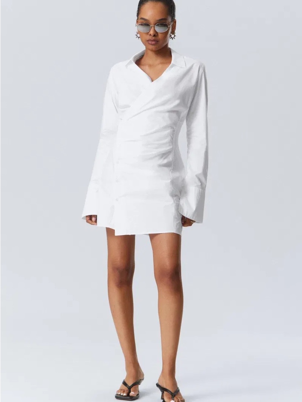 White Wrap-Style Long Sleeve Shirt Jacket